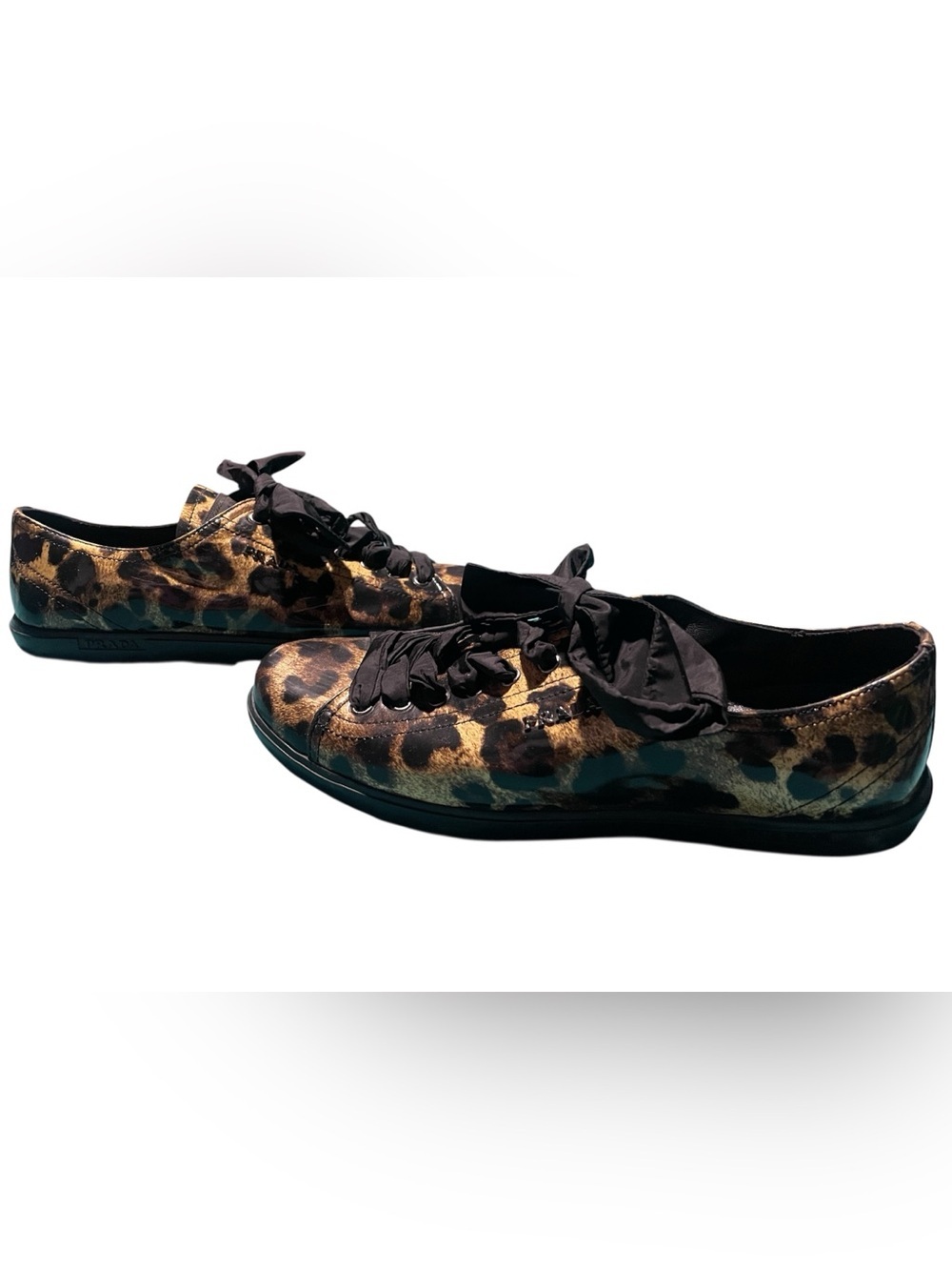 PRADA Leopard Print Lace-Up Women’s Sneakers - Black Ribbon Laces - Picture 3 of 6
